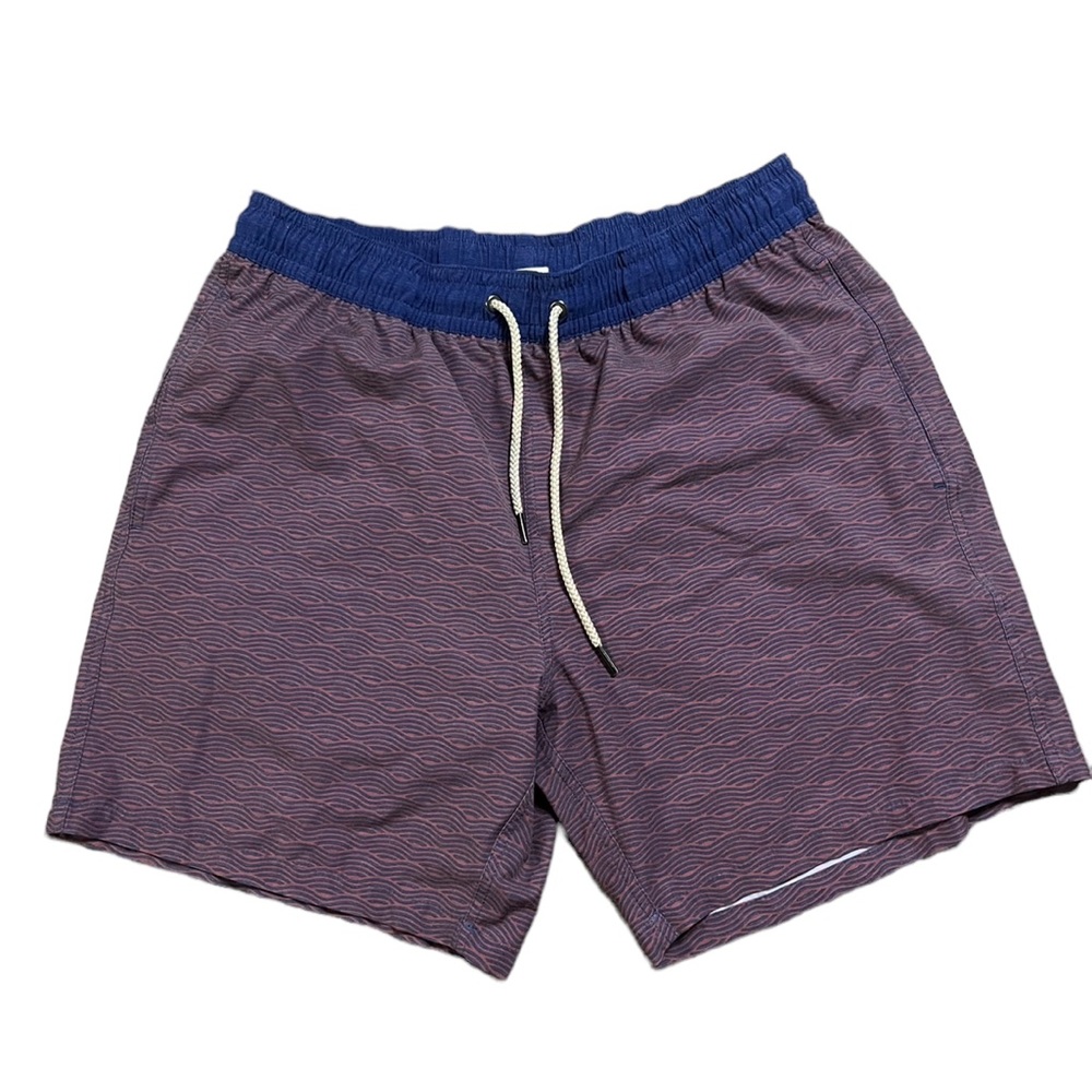 Fair Harbor Mens Red Blue Swim Trunks Size XL Lined Drawstrings Swirl Print